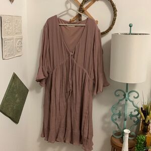 Women's Boho Tie-Front V-Neck Dress in Mauve